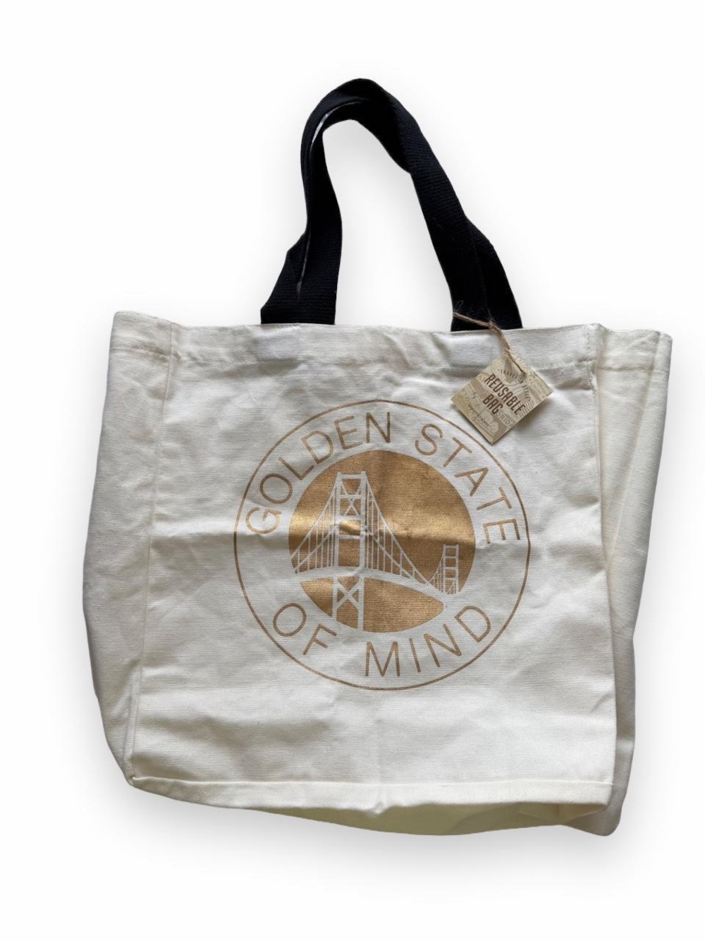 Canvas Tote Bag with Golden State Graphic - White and Gold